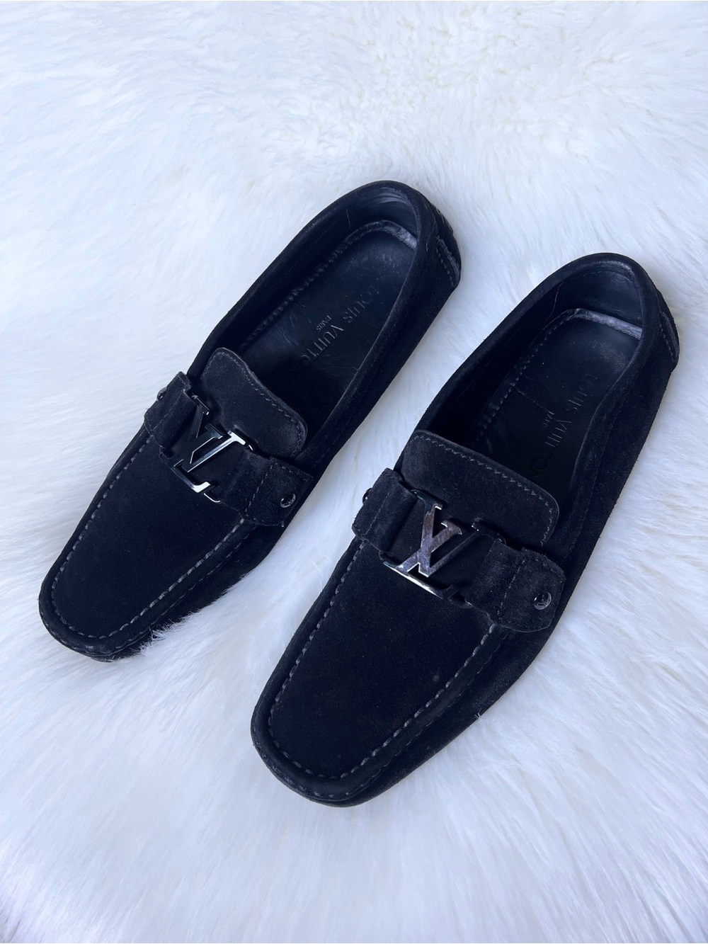 Louis Vuitton Men’s Leather Suede Loafers Sz 9 US 10 Black Monte Carlo Luxury